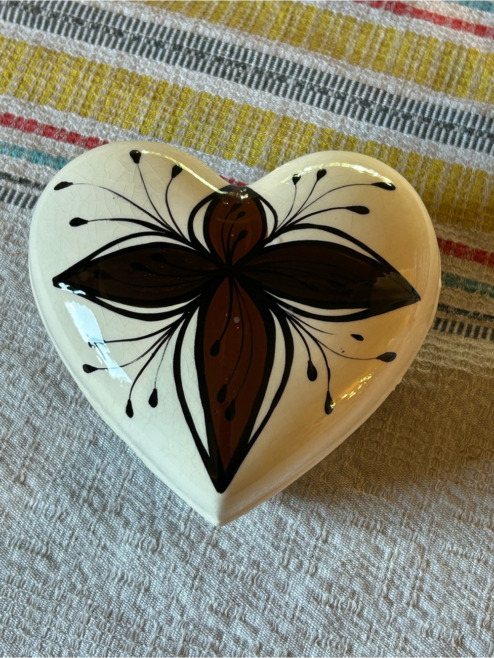 Heart-Shaped Ceramic Trinket Box with Brown Floral Design - Picture 2 of 5